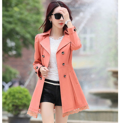fashion female spring slim trench coat / women's lace lap style solid colour double breasted long coat / size M-XXXL-Dollar Bargains Online Shopping Australia