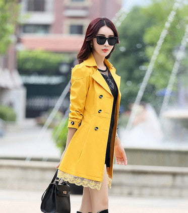 fashion female spring slim trench coat / women's lace lap style solid colour double breasted long coat / size M-XXXL-Dollar Bargains Online Shopping Australia
