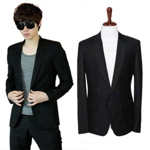 Men Slim Fit Stylish Casual One Button Suit Coat Jacket Business Blazer Black-Dollar Bargains Online Shopping Australia