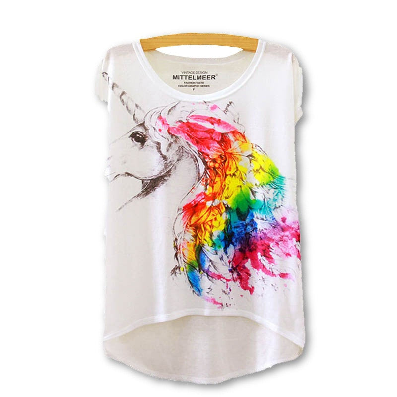 Cotton cropped t Shirt Women Short Sleeve t-shirts o-neck Causal loose Magic Unicorn T Shirt Summer top for women-Dollar Bargains Online Shopping Australia