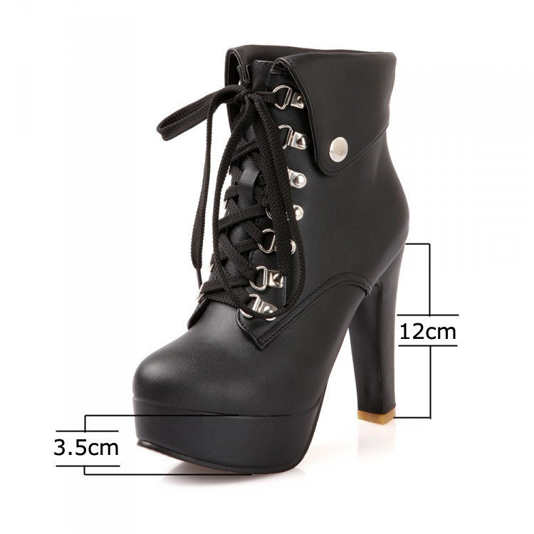 Women Faux Leather Ankle Boots Designer Fashion Platform Chunky High Heels Lace Up Short Booties Woman Autumn Winter Shoes-Dollar Bargains Online Shopping Australia