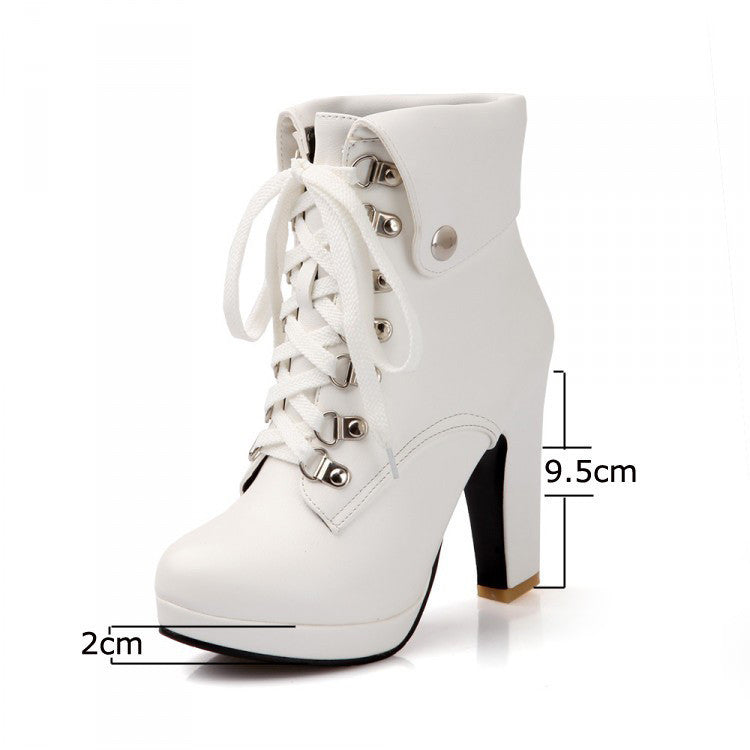 Women Faux Leather Ankle Boots Designer Fashion Platform Chunky High Heels Lace Up Short Booties Woman Autumn Winter Shoes-Dollar Bargains Online Shopping Australia