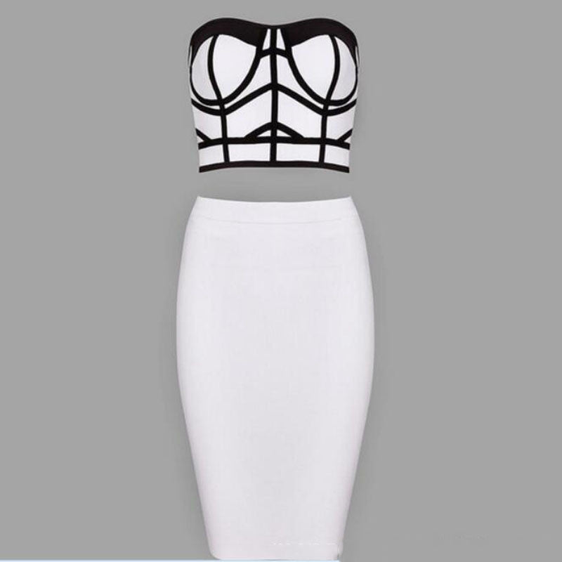 Sexy Striped Printed Women Bodycon 2 Piece Set Fashion Women's Club Crop Top+High Waist Mini Skirt Women QL351-Dollar Bargains Online Shopping Australia