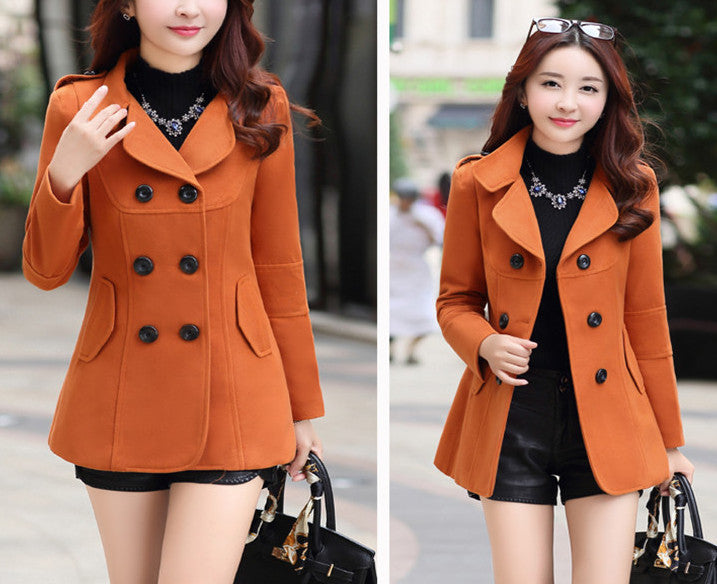 Women Wool Coats Winter Trench Coat Fashion Solid Double Breasted Overcoat Turn-down Collar Slim Outerwear C8103-Dollar Bargains Online Shopping Australia
