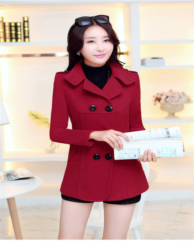 Women Wool Coats Winter Trench Coat Fashion Solid Double Breasted Overcoat Turn-down Collar Slim Outerwear C8103-Dollar Bargains Online Shopping Australia