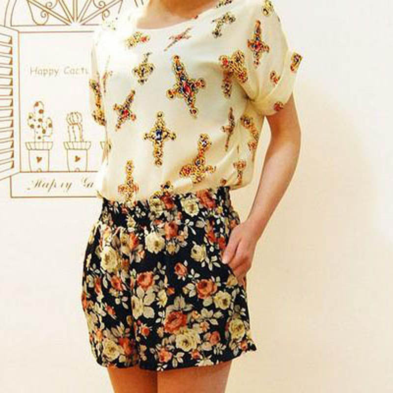 Women Lady Batwing Chiffon Polyester T-Shirt Casual Printed Shirts-Dollar Bargains Online Shopping Australia