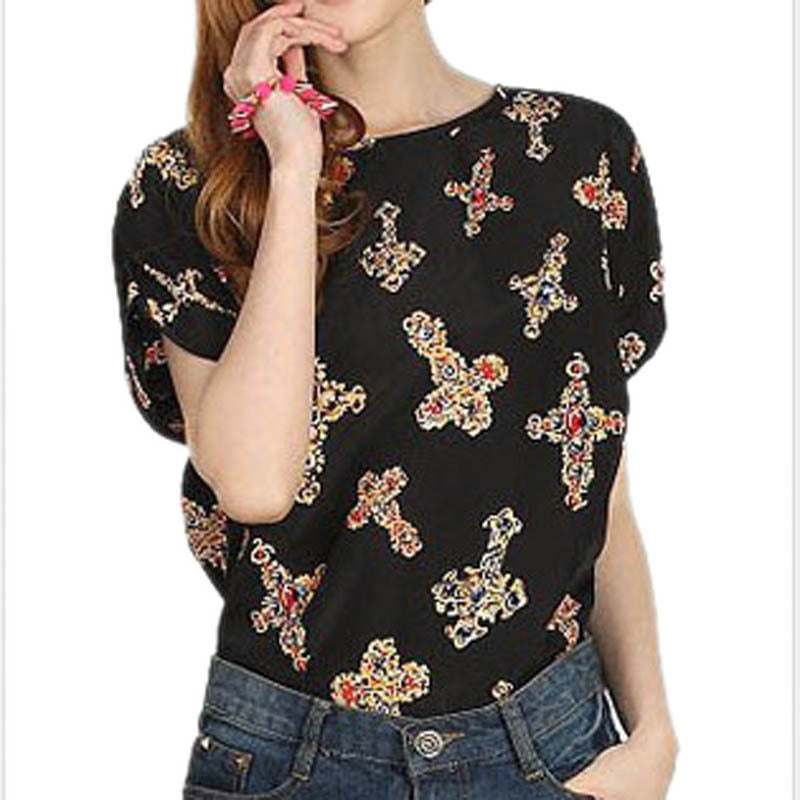 Women Lady Batwing Chiffon Polyester T-Shirt Casual Printed Shirts-Dollar Bargains Online Shopping Australia