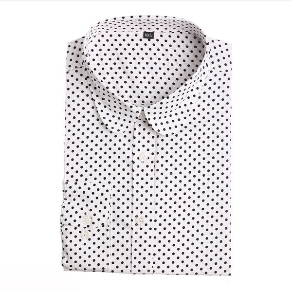 Brand Polka Dot Shirt Women Long Sleeve Blouse Cotton Plus Size Ladies Tops Turn-Down Collar-Dollar Bargains Online Shopping Australia
