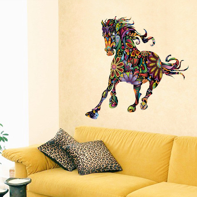 Abstract Design Decorative Wall Decal Colorful Flower Pattern Horse Wall Stickers for Kids Rooms decoration-Dollar Bargains Online Shopping Australia