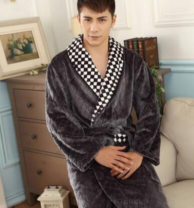 Autumn winter thick long flannel robe male coral fleece bathrobe lengthen men plus size brand long-sleeve sleepwear-Dollar Bargains Online Shopping Australia