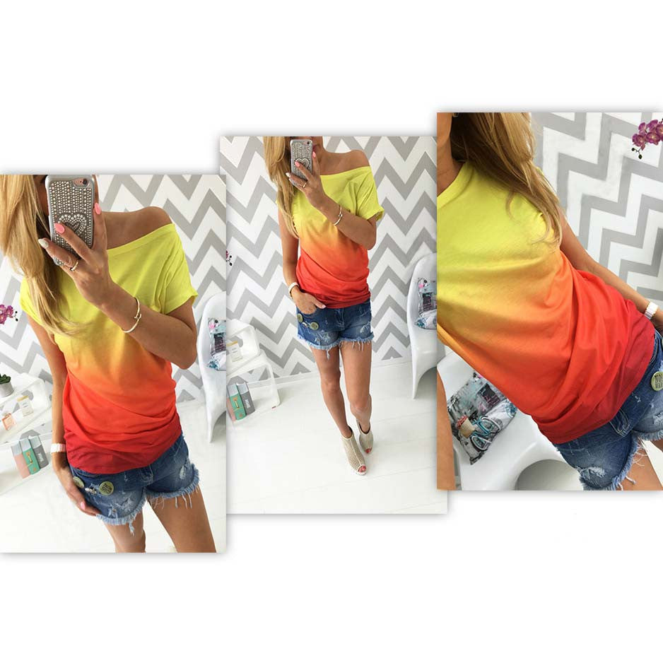 summer women t shirt vestidos rainbow gradual change print tops casual female-Dollar Bargains Online Shopping Australia