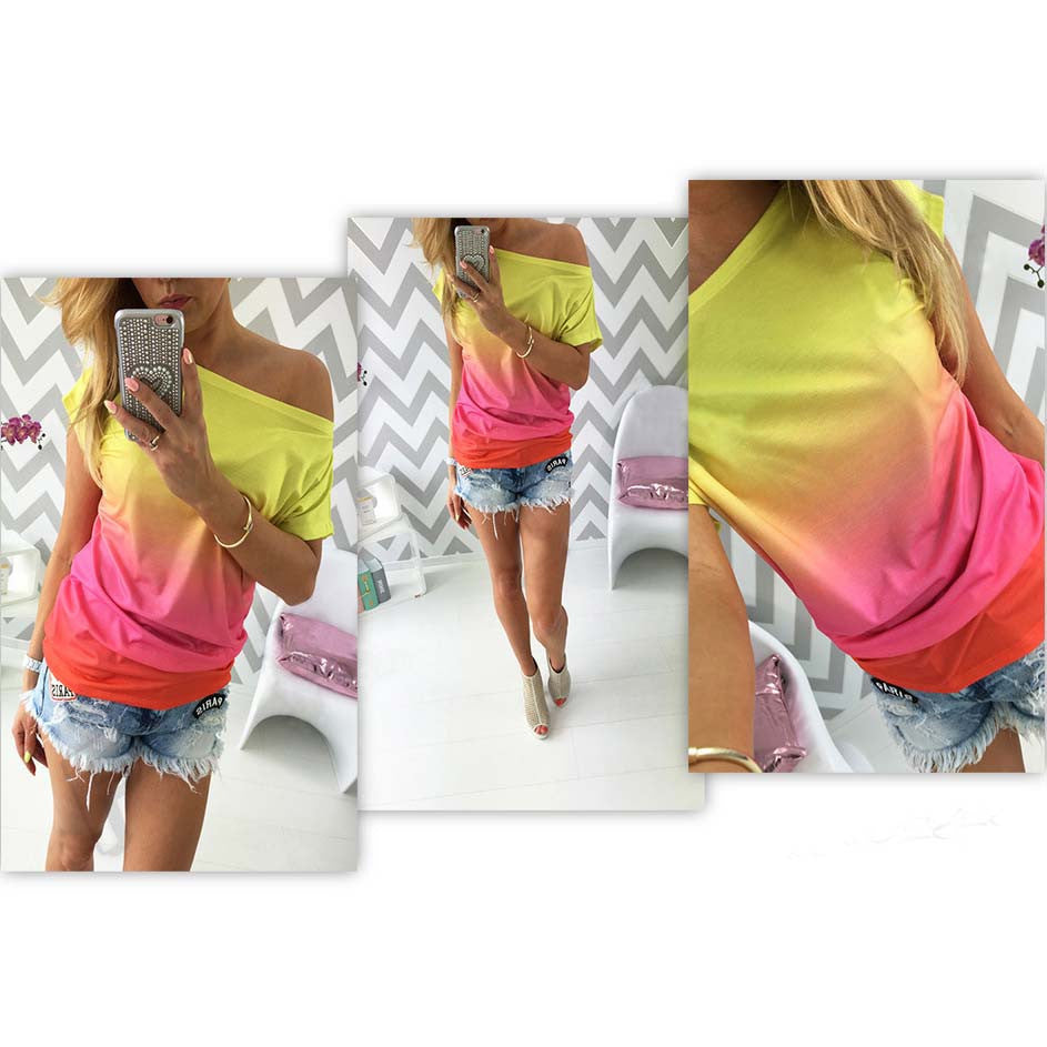 summer women t shirt vestidos rainbow gradual change print tops casual female-Dollar Bargains Online Shopping Australia