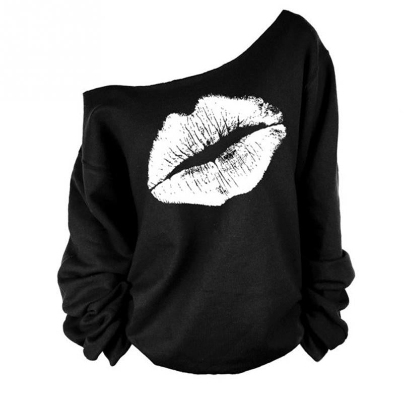 Red White Lips Offset Print Women Tops Long Sleeve Loose Fit Tee Shirts Plus Size Women Clothing Spring Blusas Sweatshirt-Dollar Bargains Online Shopping Australia