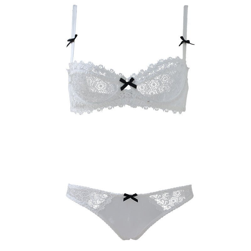 fashion summer lace white ultra-thin bra breathable gauze deep V-neck women's push up underwear set-Dollar Bargains Online Shopping Australia