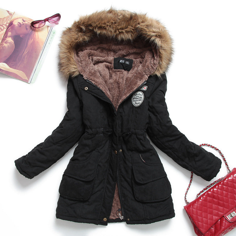 winter women jacket medium-long thicken plus size 4XL outwear hooded wadded coat slim parka cotton-padded jacket overcoat-Dollar Bargains Online Shopping Australia