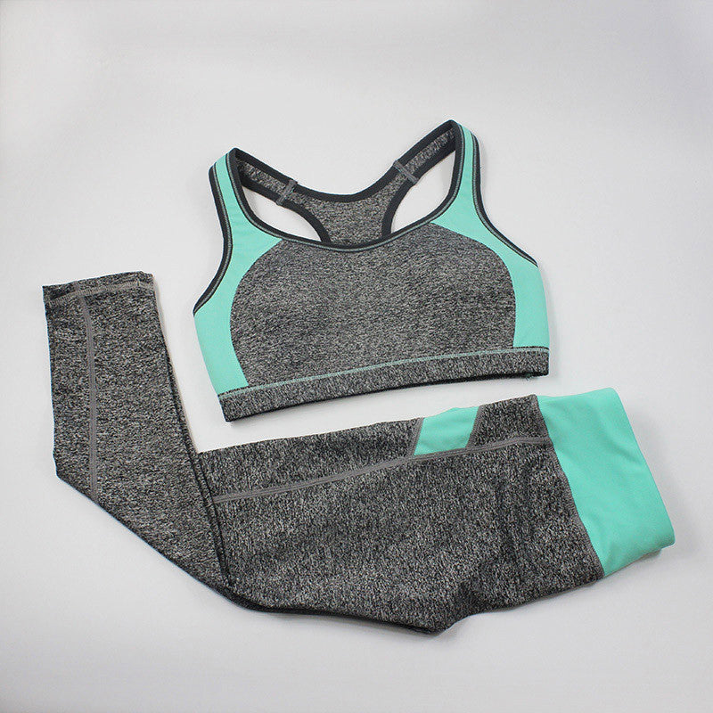 Women Fitness Suit Workout Clothes Women Set Wire Patchwork Padded Bra Crop Top + Elastic Legging Capris For Wome-Dollar Bargains Online Shopping Australia