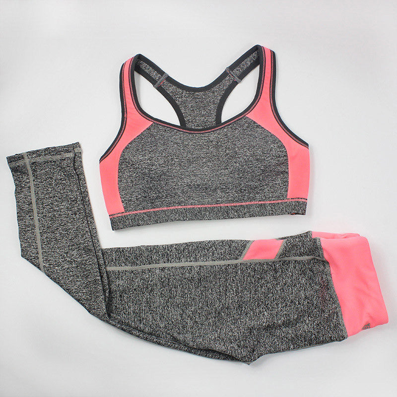 Women Fitness Suit Workout Clothes Women Set Wire Patchwork Padded Bra Crop Top + Elastic Legging Capris For Wome-Dollar Bargains Online Shopping Australia