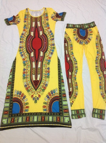 Summer Women Traditional African fashion With Side Split Long Dress And Women Traditional African fashion Leggings 2pcs Sets-Dollar Bargains Online Shopping Australia