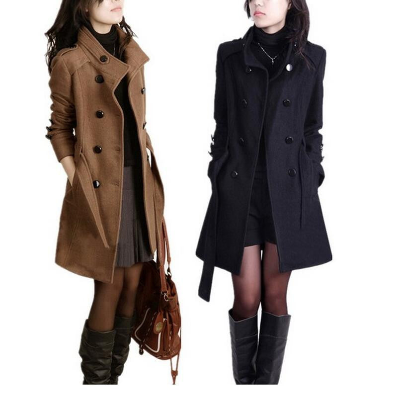 Women Trench Woolen Coat Winter Slim Double Breasted Overcoat Winter Coats Long Outerwear for Women Plus Size Coat Y707-Dollar Bargains Online Shopping Australia