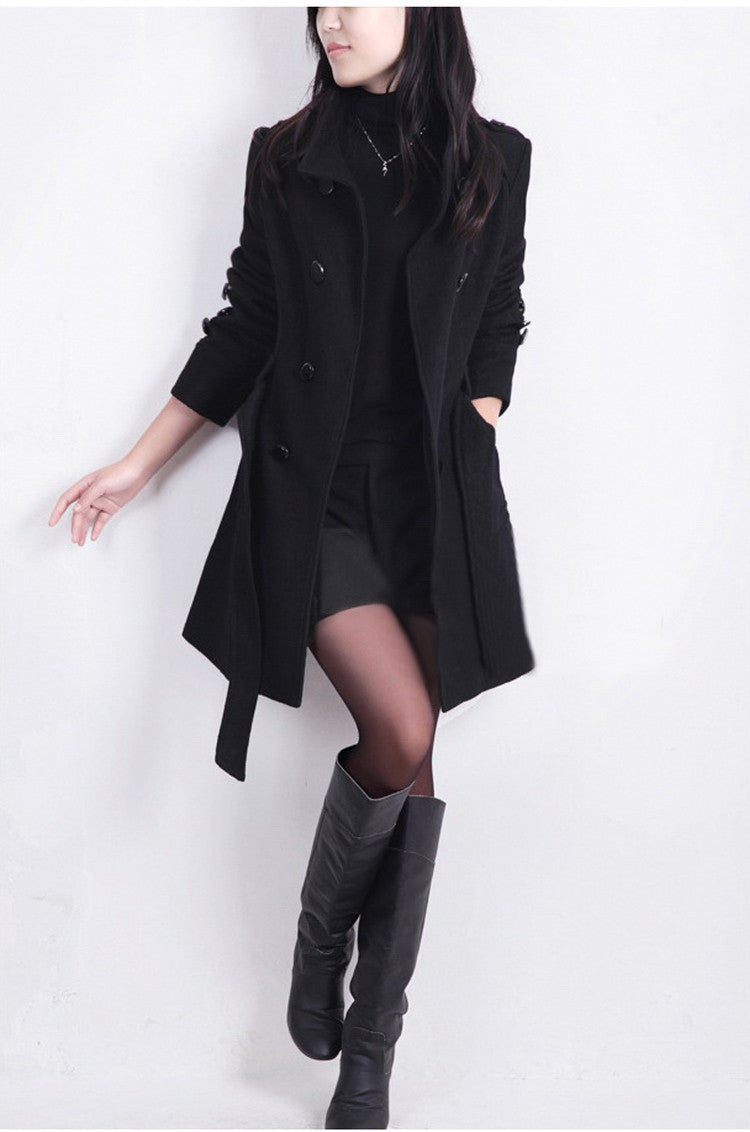 Women Trench Woolen Coat Winter Slim Double Breasted Overcoat Winter Coats Long Outerwear for Women Plus Size Coat Y707-Dollar Bargains Online Shopping Australia