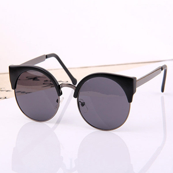 Fashion Retro Designer Women Round Circle Glasses Cat Eye Semi-Rimless Vintage Sunglasses Goggles-Dollar Bargains Online Shopping Australia