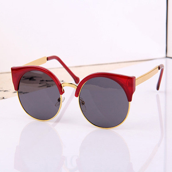 Fashion Retro Designer Women Round Circle Glasses Cat Eye Semi-Rimless Vintage Sunglasses Goggles-Dollar Bargains Online Shopping Australia