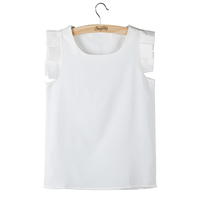 Pure Color Butterfly Sleeve O-neck Fashion Elegant Leisure Shirt Chiffon Blouse-Dollar Bargains Online Shopping Australia