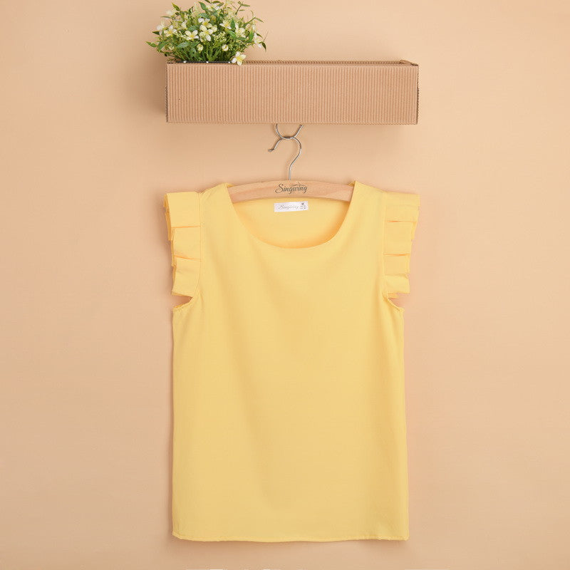Pure Color Butterfly Sleeve Women Blouse O-neck Fashion Elegant Leisure Shirt Chiffon Blouses-Dollar Bargains Online Shopping Australia