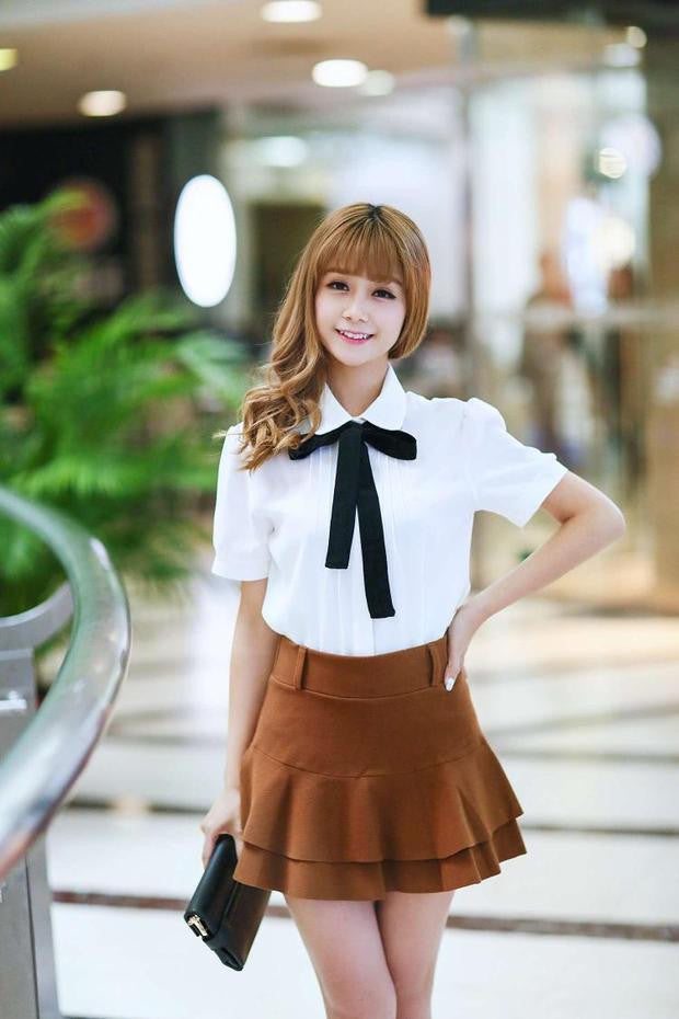 Fashion female elegant bow tie white blouses Chiffon peter pan collar casual shirt Ladies tops school blouse Women Plus Size-Dollar Bargains Online Shopping Australia