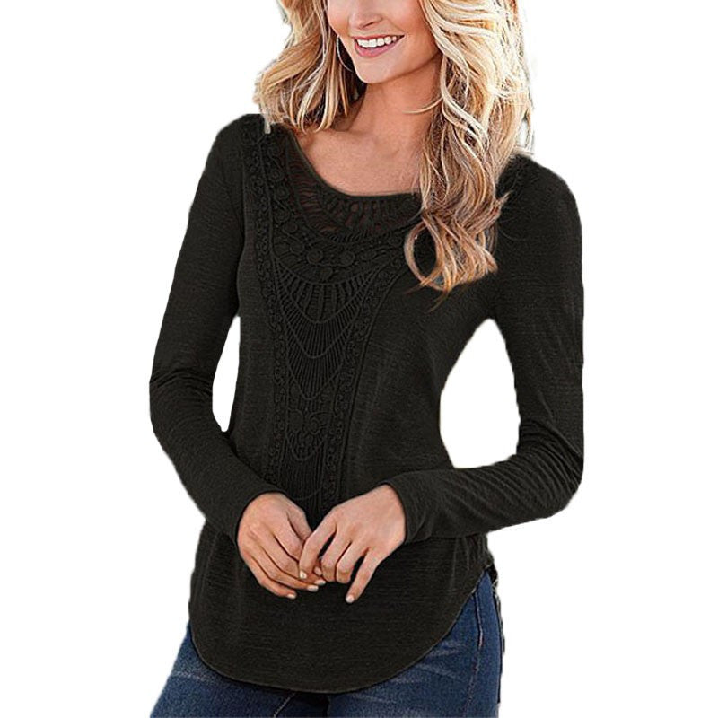 Women Blouses Long Sleeve O Neck Hollow Out Casual Slim Fit Shirts Leisure Solid Tee Tops Plus Size-Dollar Bargains Online Shopping Australia