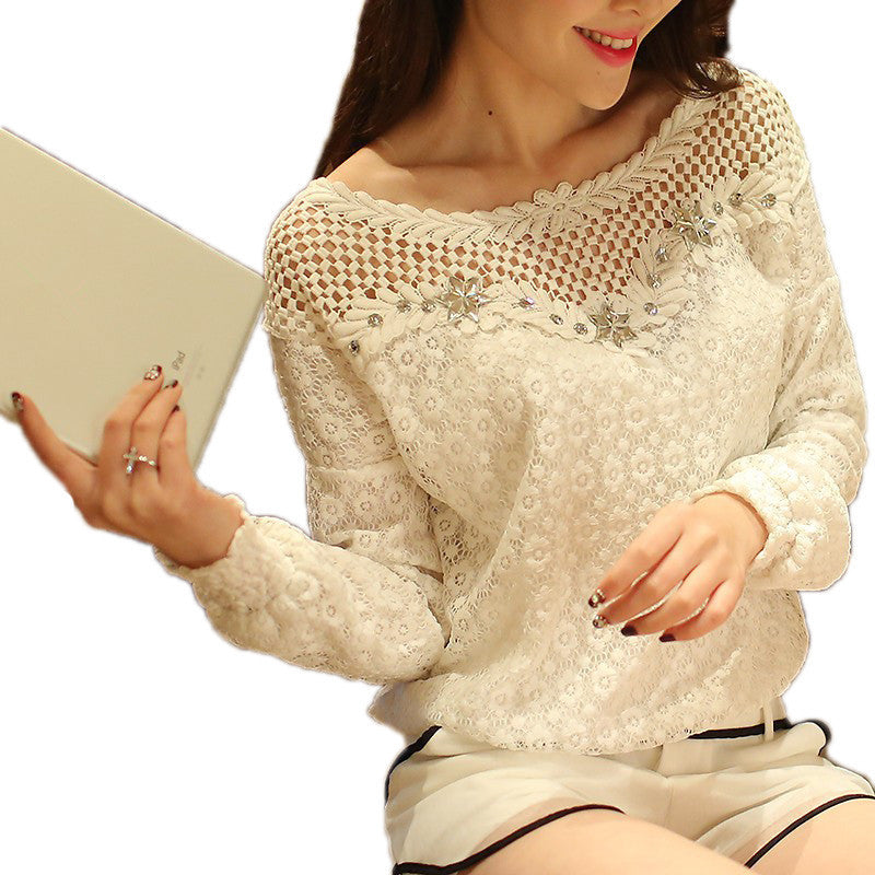 Fashion Women Casual O Neck Lace Blouse Tops Sexy Hollow Out Lace Crochet Flower Shirt Blusas 2 Style L-5XL-Dollar Bargains Online Shopping Australia