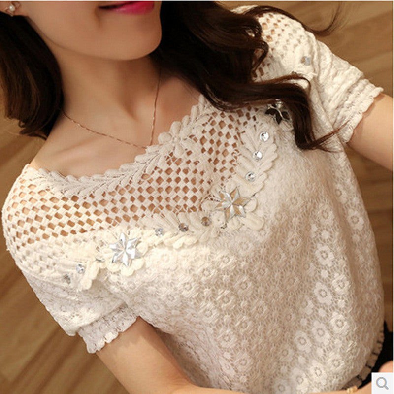 Fashion Women Casual O Neck Lace Blouse Tops Sexy Hollow Out Lace Crochet Flower Shirt Blusas 2 Style L-5XL-Dollar Bargains Online Shopping Australia