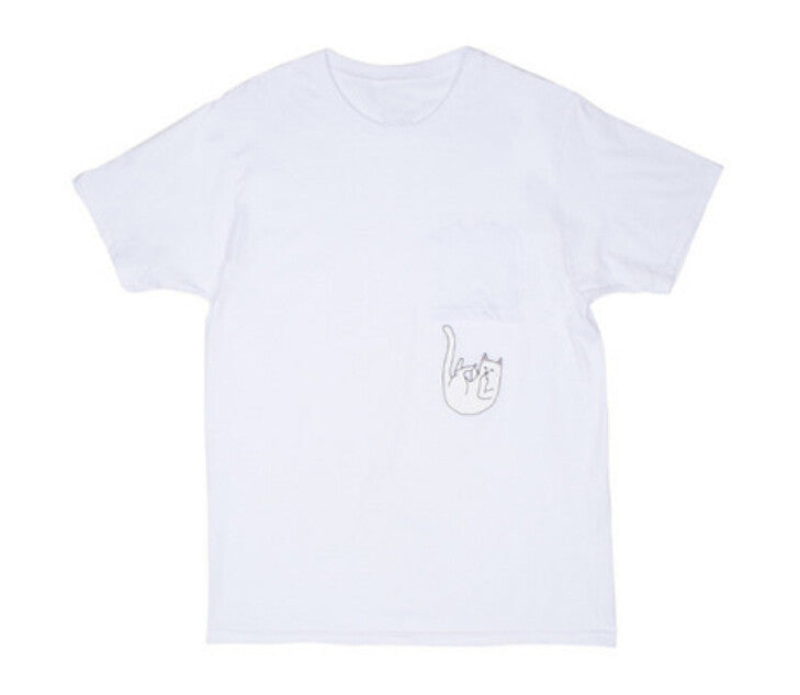 Knitting Summer Cat Print Casual Pocket T shirt Falling For Nermal White Grey Black Plus Size Tee For Women-Dollar Bargains Online Shopping Australia
