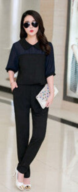 Large Size 3XL 4XL Summer Jumpsuits One Piece Pants Lapel Elegant Salopette Black Blue Long Trousers-Dollar Bargains Online Shopping Australia