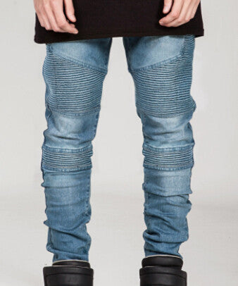 Mens Skinny jeans men Runway Distressed slim elastic jeans denim Biker jeans hiphop pants Washed black jeans for men blue-Dollar Bargains Online Shopping Australia