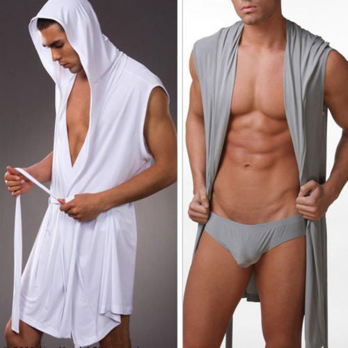 Men Leisure Underwear Lounge Robe Hooded Loungewear Meryl Silk Soft Gown Pajamas-Dollar Bargains Online Shopping Australia