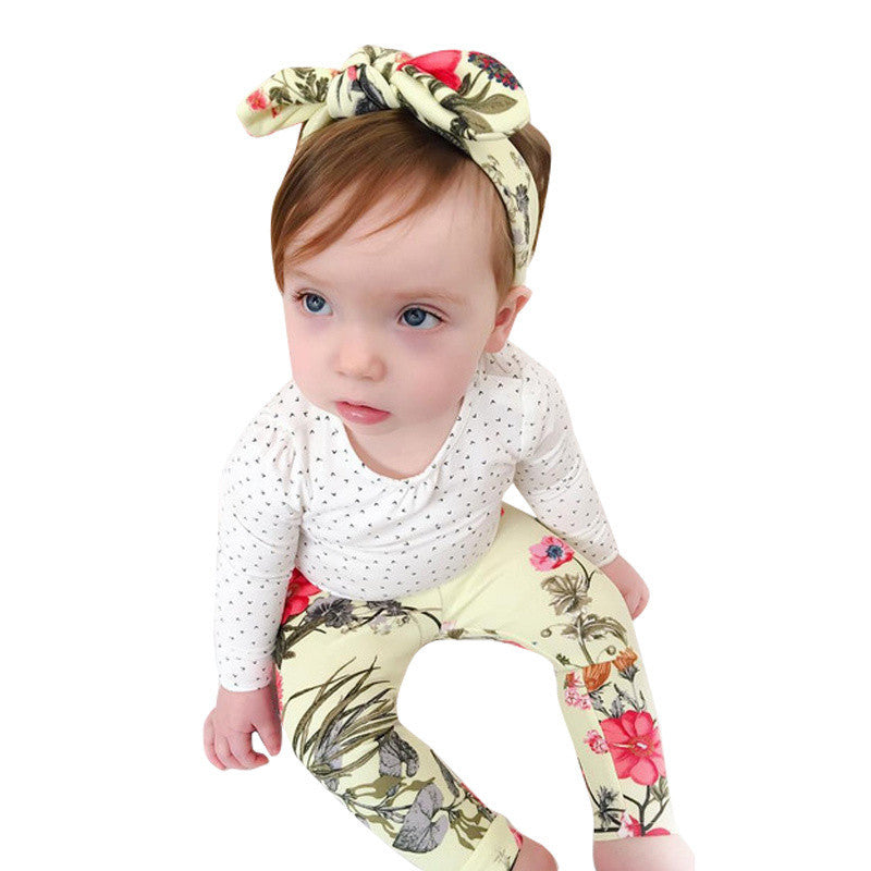baby girls clothing set Hair band+T shirt+Pants born 3pcs/set flower clothes suit-Dollar Bargains Online Shopping Australia