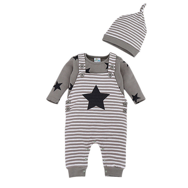 3PCS/Set born Baby Clothes Set Spring Autumn Baby Boy Girl Clothing Set T Shirt +Suspender Trousers +Cap FF140-Dollar Bargains Online Shopping Australia