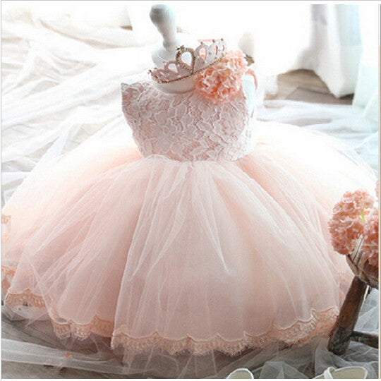 Elegant Girl Dress Girls Summer Fashion Pink Lace Big Bow Party Tulle Flower Princess Wedding Dresses Baby Girl dress-Dollar Bargains Online Shopping Australia