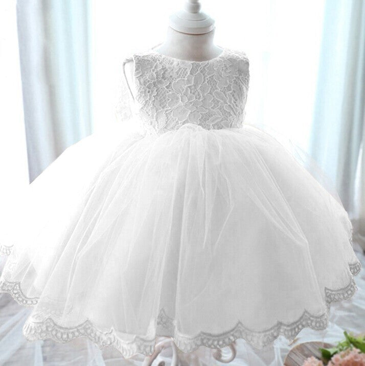 Elegant Girl Dress Girls Summer Fashion Pink Lace Big Bow Party Tulle Flower Princess Wedding Dresses Baby Girl dress-Dollar Bargains Online Shopping Australia