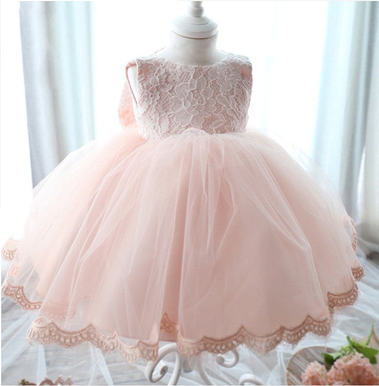 Elegant Girl Dress Girls Summer Fashion Pink Lace Big Bow Party Tulle Flower Princess Wedding Dresses Baby Girl dress-Dollar Bargains Online Shopping Australia