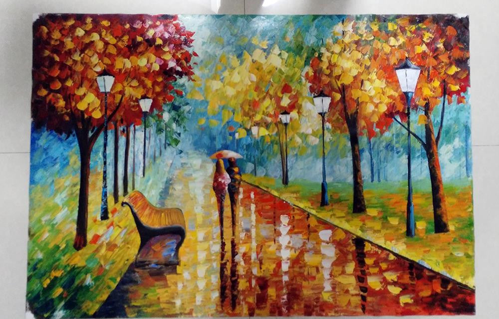 Large Handpainted Lover Rain Street Tree Lamp Landscape Oil Painting On Canvas Wall Art Wall Pictures For Living Room Home Decor Unframed-Dollar Bargains Online Shopping Australia