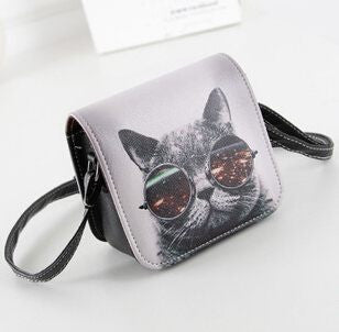 Women PU Leather Cat Wearing Big Glasses Print Shoulder Handbags Bag-Dollar Bargains Online Shopping Australia