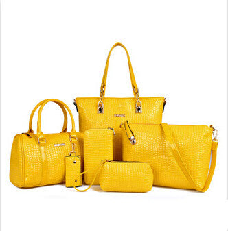 Fashion Crocodile Handbag PU Leather Bag Women Handbags Crossbody Bag Handbag+Messenger Bag+rse+Wallet 6 sets WHC008462-Dollar Bargains Online Shopping Australia