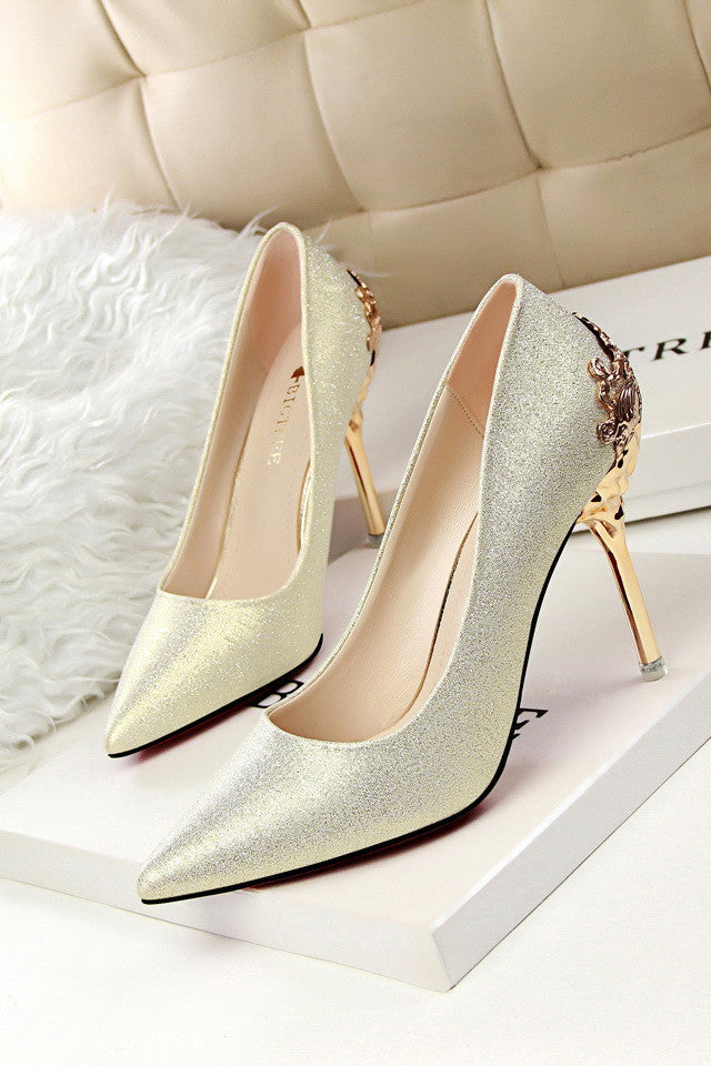 Sexy Mental Heel Women Shoes Suede leather High Heels Women Pumps Flower Metal Heel Stiletto 9 colors-Dollar Bargains Online Shopping Australia