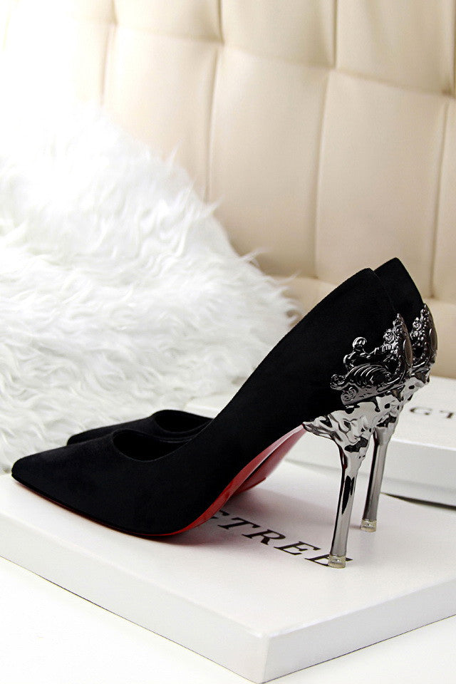 Sexy Mental Heel Women Shoes Suede leather High Heels Women Pumps Flower Metal Heel Stiletto 9 colors-Dollar Bargains Online Shopping Australia