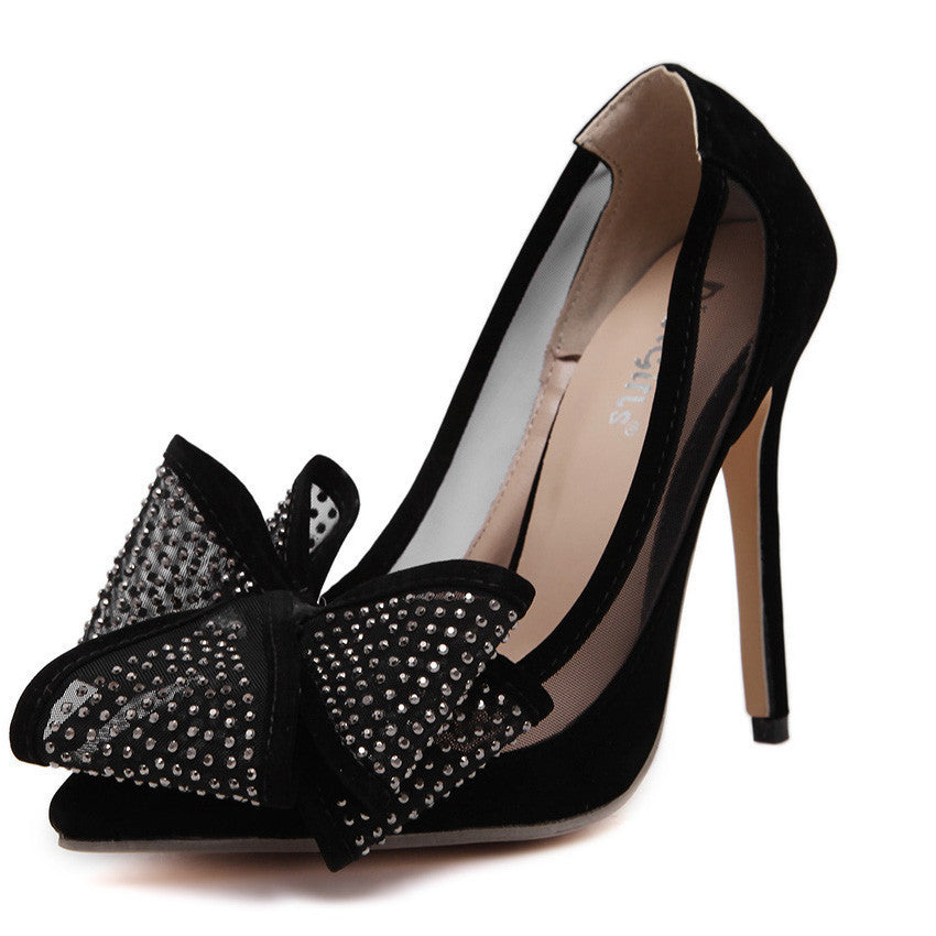 Pointed toe high heels with Rhinestone bowtie high heel pumps ladies stilettos wedding dress shoes for women-Dollar Bargains Online Shopping Australia