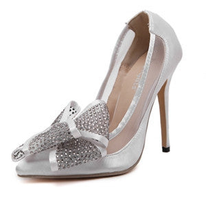 Pointed toe high heels with Rhinestone bowtie high heel pumps ladies stilettos wedding dress shoes for women-Dollar Bargains Online Shopping Australia