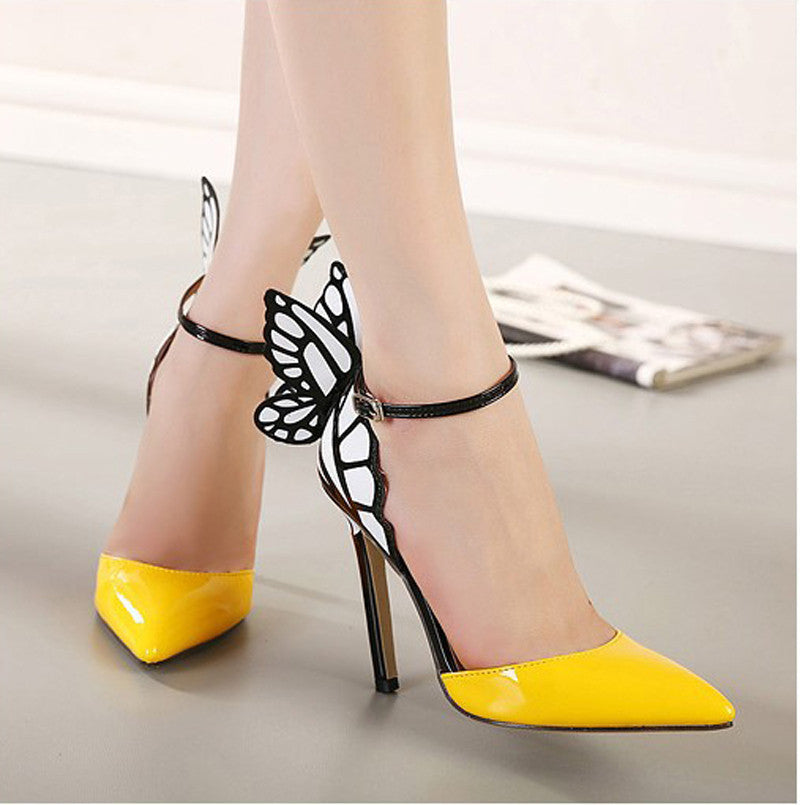 Big Size Thin High Heels Women Pumps 8/11cm ,Butterfly Heels Sandals,Sexy Wedding Shoes Party yellow purple black-Dollar Bargains Online Shopping Australia