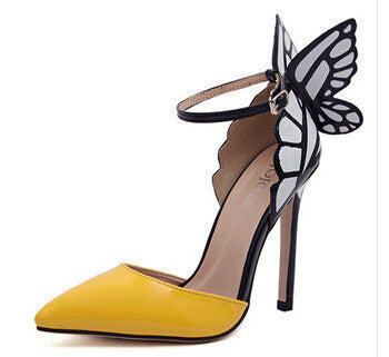 Big Size Thin High Heels Women Pumps 8/11cm ,Butterfly Heels Sandals,Sexy Wedding Shoes Party yellow purple black-Dollar Bargains Online Shopping Australia